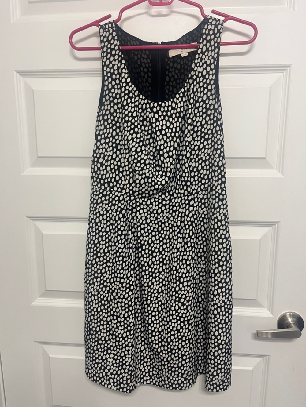 LOFT Black & White Polka Dot Midi Shift Dress